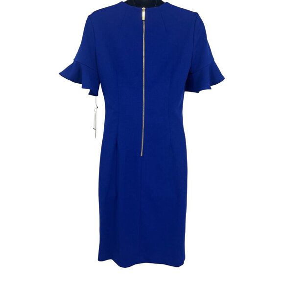Calvin Klein Blue Ruffle Sleeve Sheath Dress Back Zip Closure Size 4 Women New - Picture 5 of 10